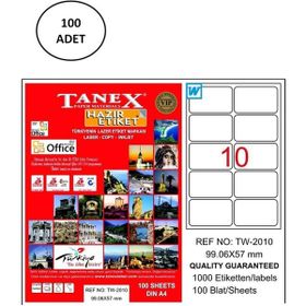 Tanex TW-2010 99x57 mm 100 Adet Lazer Etiket
