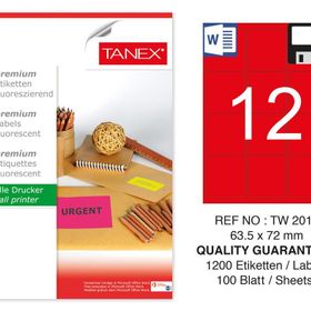 Tanex TW-2012 63.5x72 mm 100'lü Kırmızı Floresan Laser Etiket