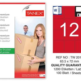 Tanex TW-2012 63.5x72 mm 100'lü Kırmızı Pastel Laser Etiket
