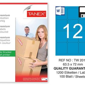 Tanex TW-2012 63.5x72 mm 100'lü Mavi Pastel Laser Etiket