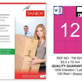 Tanex TW-2012 63.5x72 mm 100'lü Pembe Pastel Laser Etiket