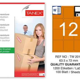 Tanex TW-2012 63.5x72 mm 100'lü Turuncu Pastel Laser Etiket