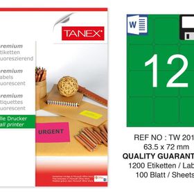 Tanex TW-2012 63.5x72 mm 100'lü Yeşil Floresan Laser Etiket