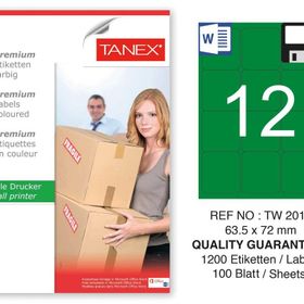 Tanex TW-2012 63.5x72 mm 100'lü Yeşil Pastel Laser Etiket