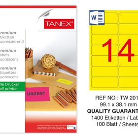 Tanex TW-2014 99.1x34.1 mm 100'lü Sarı Floresan Laser Etiket