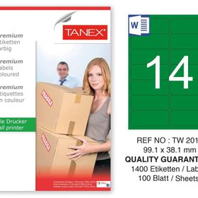 Tanex TW-2014 99.1x38.1 mm 100'lü Yeşil Pastel Laser Etiket