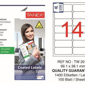 Tanex TW-2014 99.1x38.1 mm 1400 Adet Kuşe Laser Etiket
