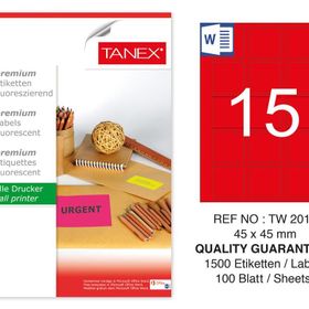Tanex TW-2015 45x45 mm 100'lü Kırmızı Floresan Laser Etiket