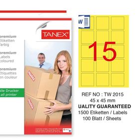 Tanex TW-2015 45x45 mm 100'lü Sarı Pastel Laser Etiket