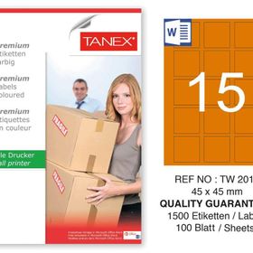 Tanex TW-2015 45x45 mm 100'lü Turuncu Pastel Laser Etiket