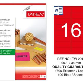Tanex TW-2016 99.1x34 mm 100'lü Kırmızı Floresan Laser Etiket