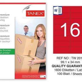 Tanex TW-2016 99.1x34 mm 100'lü Kırmızı Pastel Laser Etiket