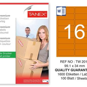 Tanex TW-2016 99.1x34 mm 100'lü Turuncu Pastel Laser Etiket