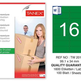 Tanex TW-2016 99.1x34 mm 100'lü Yeşil Pastel Laser Etiket