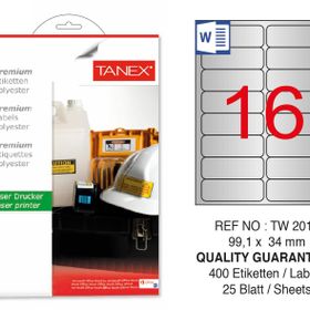 Tanex TW-2016 99.1x34 mm 400'lü Gümüş Lazer Etiket