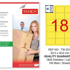 Tanex TW-2018 63.5x46.6 mm 100'lü Sarı Pastel Laser Etiket