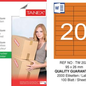 Tanex TW-2020 95x26 mm 100'lü Turuncu Pastel Laser Etiket
