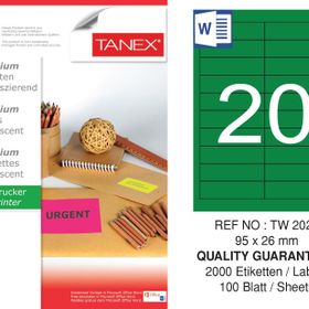 Tanex TW-2020 95x26 mm 100'lü Yeşil Floresan Laser Etiket