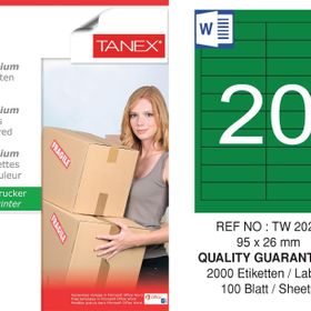 Tanex TW-2020 95x26 mm 100'lü Yeşil Pastel Laser Etiket
