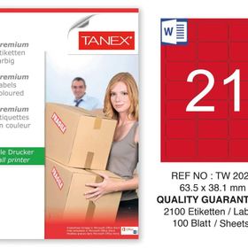 Tanex TW-2021 63.5x38.1 mm 100'lü Kırmızı Pastel Laser Etiket