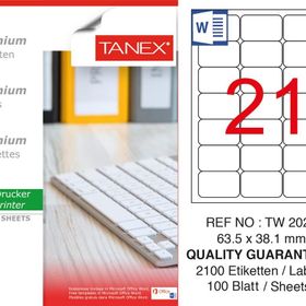 Tanex TW-2021 63.5x38.1 mm 100'lü Sökülebilir Etiket