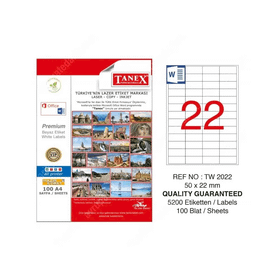 Tanex TW-2022 50x22 mm 100 Adet Laser Etiket