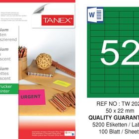 Tanex TW-2022 50x22 mm 100'lü Yeşil Floresan Laser Etiket