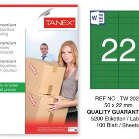 Tanex TW-2022 50x22 mm 100'lü Yeşil Pastel Laser Etiket