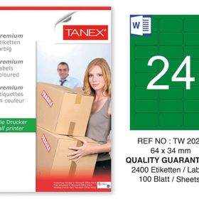 Tanex TW-2024 64x34 mm 100'lü Yeşil Pastel Laser Etiket