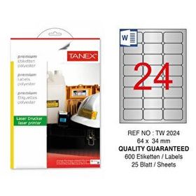 Tanex TW-2024 64x34 mm 600'lü Gümüş Lazer Etiket