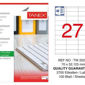 Tanex TW-2027 70x32.125 mm 100'lü Sökülebilir Etiket