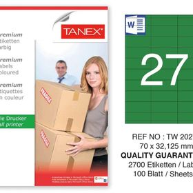 Tanex TW-2027 70x32.125 mm 100'lü Yeşil Pastel Laser Etiket