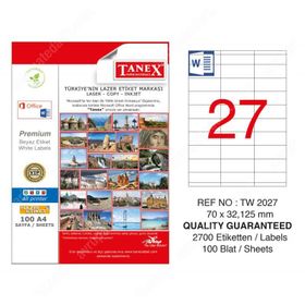 Tanex TW-2027 Lazer Etiket