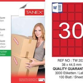 Tanex TW-2030 38x44.5 mm 100'lü Kırmızı Pastel Laser Etiket