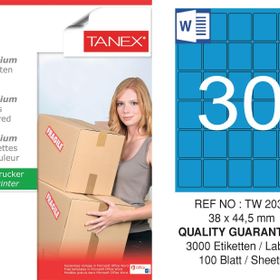 Tanex TW-2030 38x44.5 mm 100'lü Mavi Pastel Laser Etiket