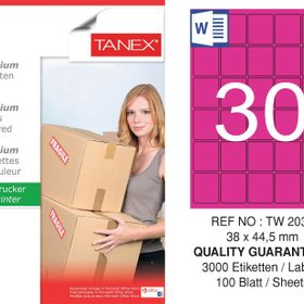 Tanex TW-2030 38x44.5 mm 100'lü Pembe Pastel Laser Etiket