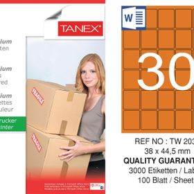Tanex TW-2030 38x44.5 mm 100'lü Turuncu Pastel Laser Etiket