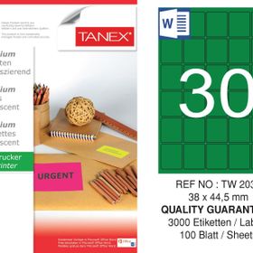 Tanex TW-2030 38x44.5 mm 100'lü Yeşil Floresan Laser Etiket