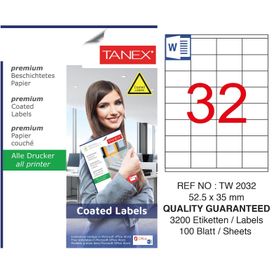 Tanex TW-2032 52.5x35 mm 100'lü Kuşe Laser Etiket