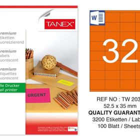 Tanex TW-2032 52.5x35 mm 100'lü Turuncu Floresan Laser Etiket