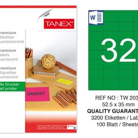 Tanex TW-2032 52.5x35 mm 100'lü Yeşil Floresan Laser Etiket