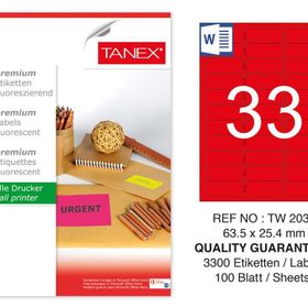 Tanex TW-2033 63.5x25.4 mm 100'lü Kırmızı Floresan Laser Etiket