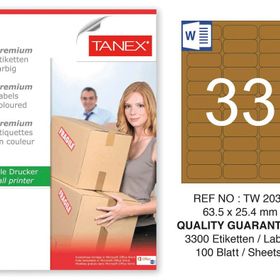 Tanex TW-2033 63.5x25.4 mm 100'lü Kraft Etiket