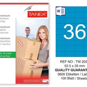 Tanex TW-2035 52.5x33 mm 100'lü Mavi Pastel Laser Etiket
