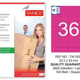 Tanex TW-2035 52.5x33 mm 100'lü Pembe Pastel Laser Etiket