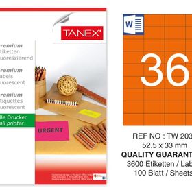 Tanex TW-2035 52.5x33 mm 100'lü Turuncu Floresan Laser Etiket