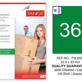 Tanex TW-2035 52.5x33 mm 100'lü Yeşil Pastel Laser Etiket