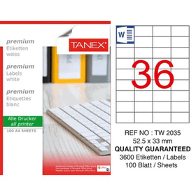 Tanex TW-2035 52.5x33 mm Laser Etiket