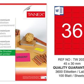 Tanex TW-2036 45x30 mm 100'lü Kırmızı Floresan Laser Etiket