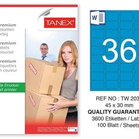 Tanex TW-2036 45x30 mm 100'lü Mavi Pastel Laser Etiket